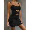 MARSiLYAN- Göbek Dekolteli Büzgülü Siyah Mini Club Elbisesi