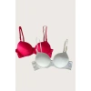 MARSiLYAN- Kırmızı-beyaz 2li Mikro Kumaş Push Up Dolgulu Balenli Günlük Destekli Sütyen