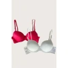 MARSiLYAN- Kırmızı-beyaz 2li Mikro Kumaş Push Up Dolgulu Balenli Günlük Destekli Sütyen