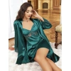 MARSiLYAN- Özel Tasarım Dantel İşlemeli Sırt Dekolteli Sabahlıklı 2li Yeşil Saten Gecelik Takımı