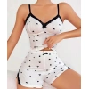 MARSiLYAN- Pamuklu Beyaz Üstüne Siyah Kalp Desen Fitilli Askılı Şortlu Pijama Takımı