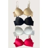 MARSiLYAN- Siyah-beyaz-kırmızı-ten 4lü Dolgulu Push Up Micro Balenli Günlük Tek Destekli Sütyen