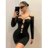 MARSiLYAN- Siyah Göğüs Dekolteli İp Detaylı Mini Club Elbisesi