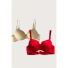 MARSiLYAN- Ten-kırmızı 2li Mikro Kumaş Push Up Dolgulu Balenli Günlük Destekli Sütyen