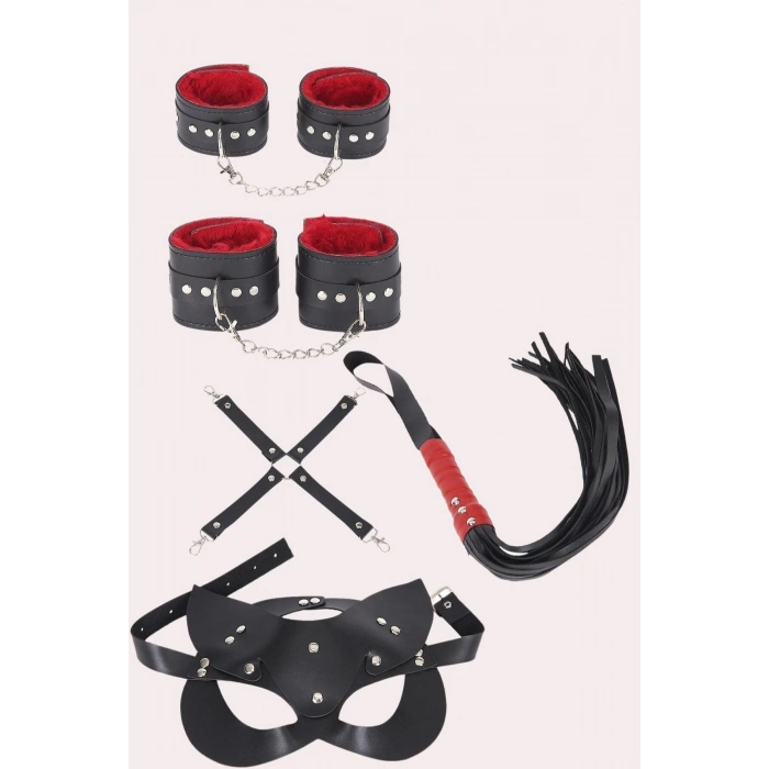 MARSiLYAN- 4 Lü Kol Bacak Kırbaç Maske Orta Tutturucu Deri Set 700418