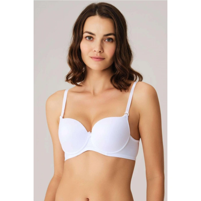 MARSiLYAN-  Balenli Desteksiz Dolgusuz Askıları Çıkabilen Günlük Klasik T-shirt Sütyeni