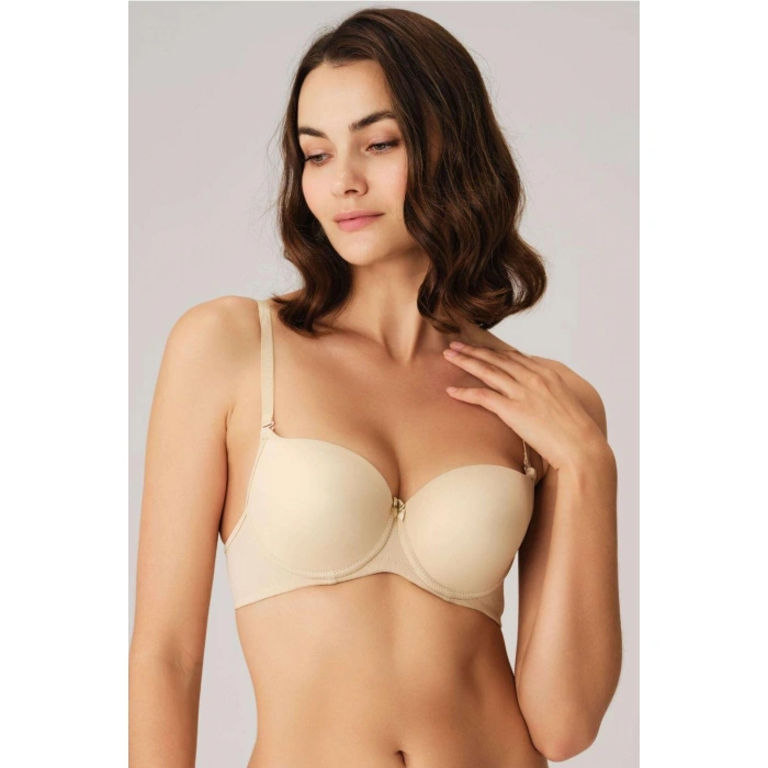 MARSiLYAN-  Balenli Desteksiz Dolgusuz Askıları Çıkabilen Günlük Klasik T-shirt Sütyeni