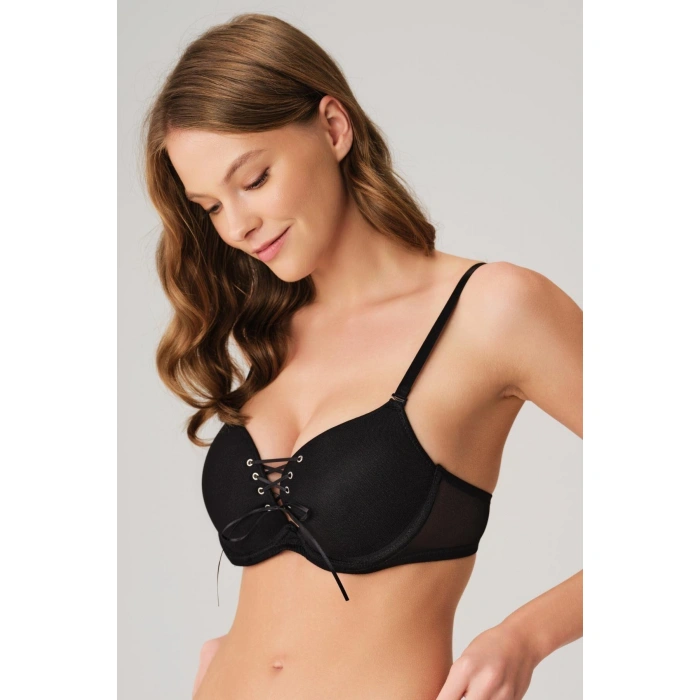 MARSiLYAN- Balenli Destekli Dolgulu Askıları Çıkabilen Yaka Detaylı T-shirt Sütyeni