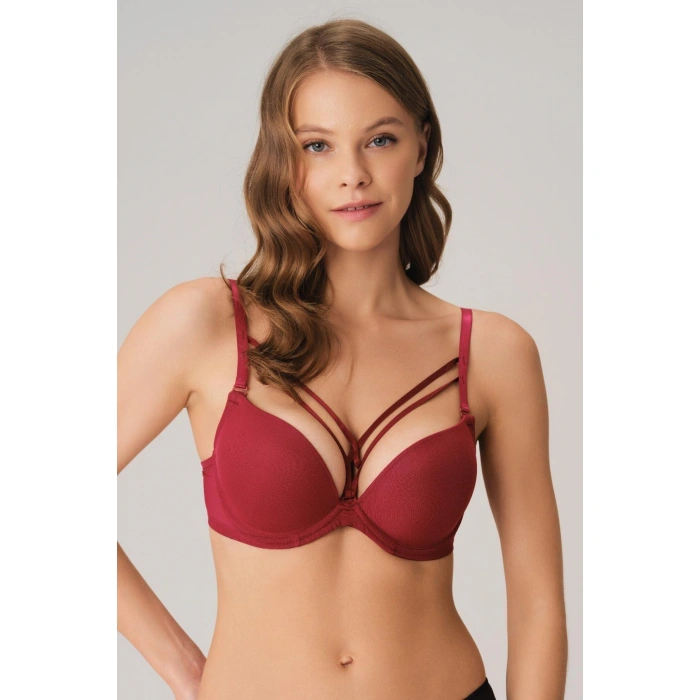 MARSiLYAN- Balenli Destekli Dolgulu Askıları Çıkabilen Yaka Detaylı T-shirt Sütyeni