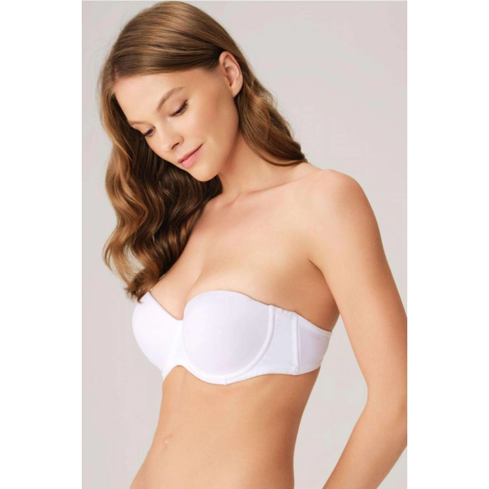 MARSiLYAN- Balenli Destekli Dolgulu Askısız Straplez Günlük Klasik T-shirt Sütyeni