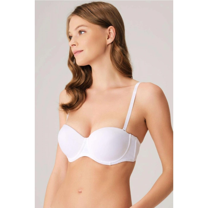 MARSiLYAN- Balenli Destekli Dolgulu Askısız Straplez Günlük Klasik T-shirt Sütyeni