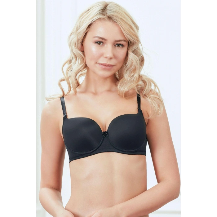 MARSiLYAN- Balenli Desteksiz Dolgusuz Askıları Çıkabilen Günlük Klasik T-shirt Sütyeni