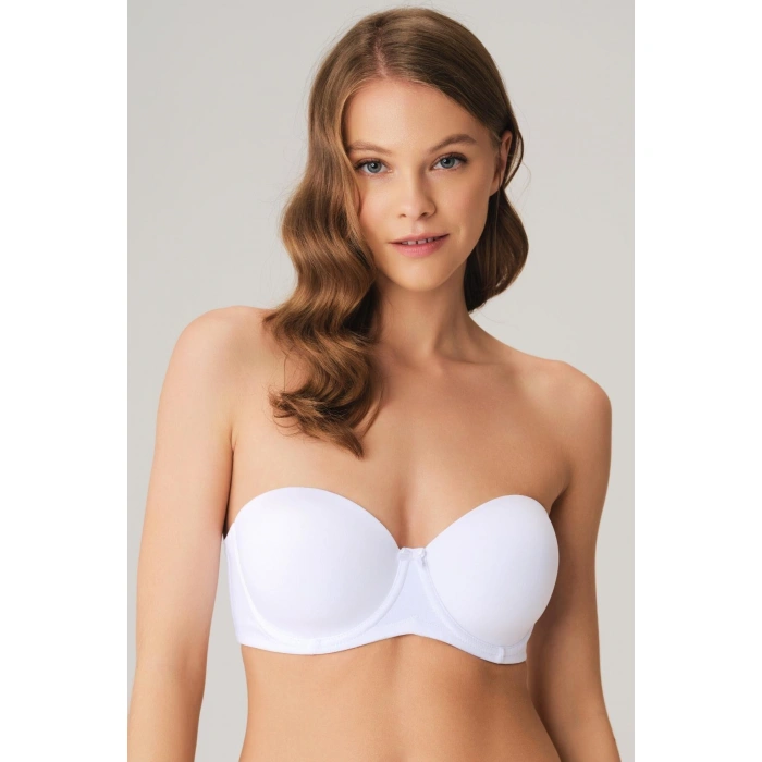 MARSiLYAN- Balenli Desteksiz Dolgusuz Askısız Straplez Yumuşak Süngerli Günlük Klasik T-shirt Sütyeni