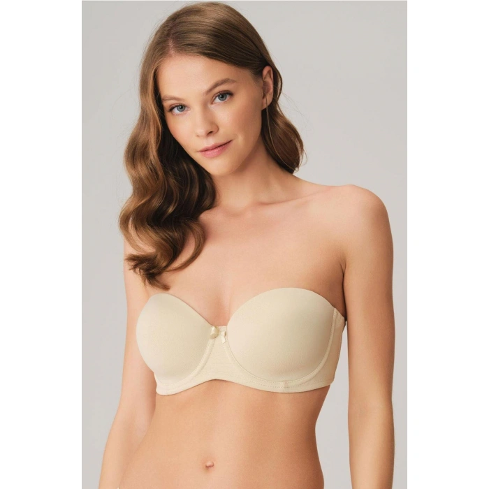 MARSiLYAN- Balenli Desteksiz Dolgusuz Askısız Straplez Yumuşak Süngerli Günlük Klasik T-shirt Sütyeni