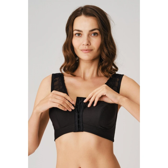 MARSiLYAN- Balensiz Desteksiz Dolgusuz Geniş Askılı Toparlayıcı Önden Açılan Sırt Destekli Küçültücü Sütyen Siyah