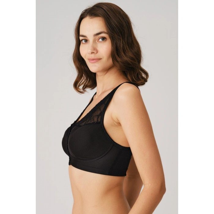 MARSiLYAN- Balensiz Desteksiz Dolgusuz Geniş Askılı Toparlayıcı Önden Açılan Sırt Destekli Küçültücü Sütyen Siyah