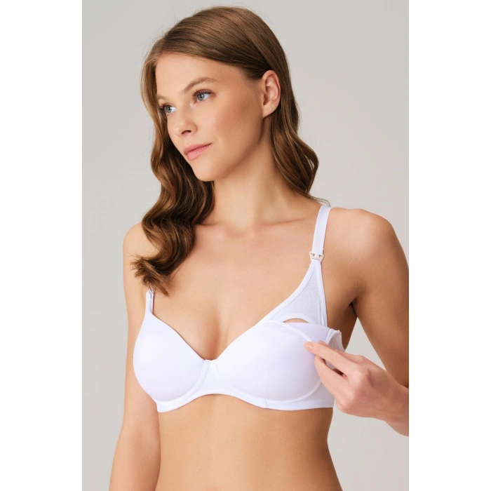 MARSiLYAN- Balensiz Lohusa Önden Açılan Yumuşak Süngerli Beyaz Emzirme Sütyeni