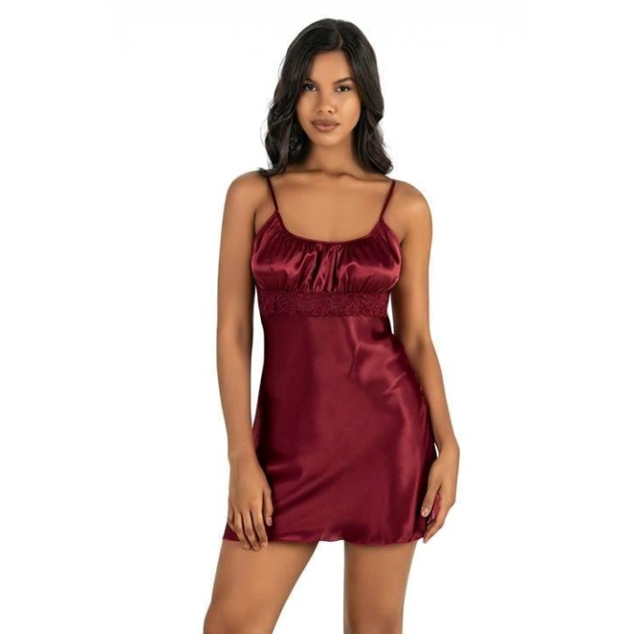 MARSiLYAN-  Bordo Kısa Saten Gecelik 8208