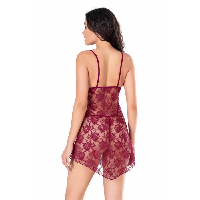 MARSiLYAN-   Bordo Kısa Tül Gecelik