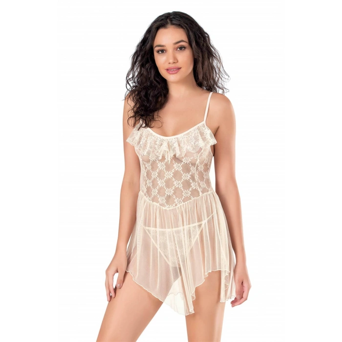 MARSiLYAN-   Fildişi Kısa Tül Gecelik