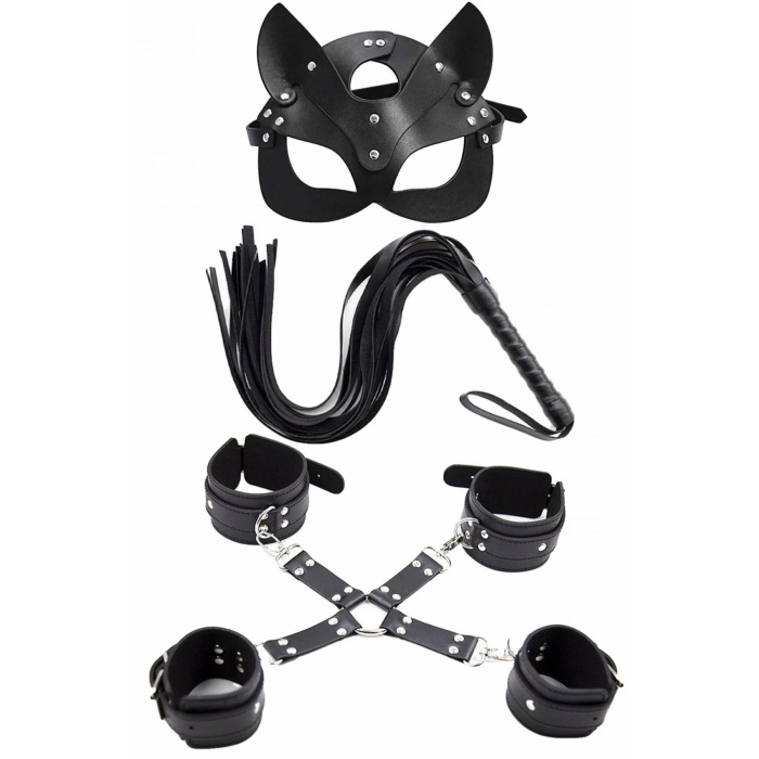 MARSiLYAN-  Maske Kırbaç Bileklik 5 Li Harness Deri Set