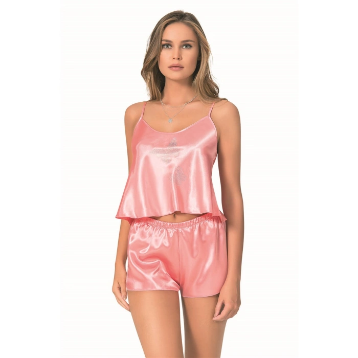 MARSiLYAN- Mercan Saten Babydoll Şort Takımı