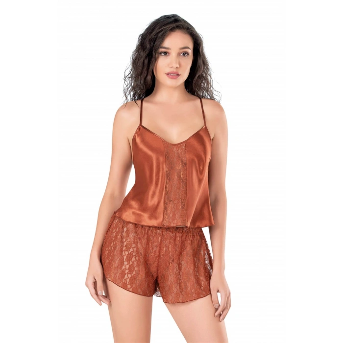 MARSiLYAN-   Tarçın Saten Babydoll Şort Takımı