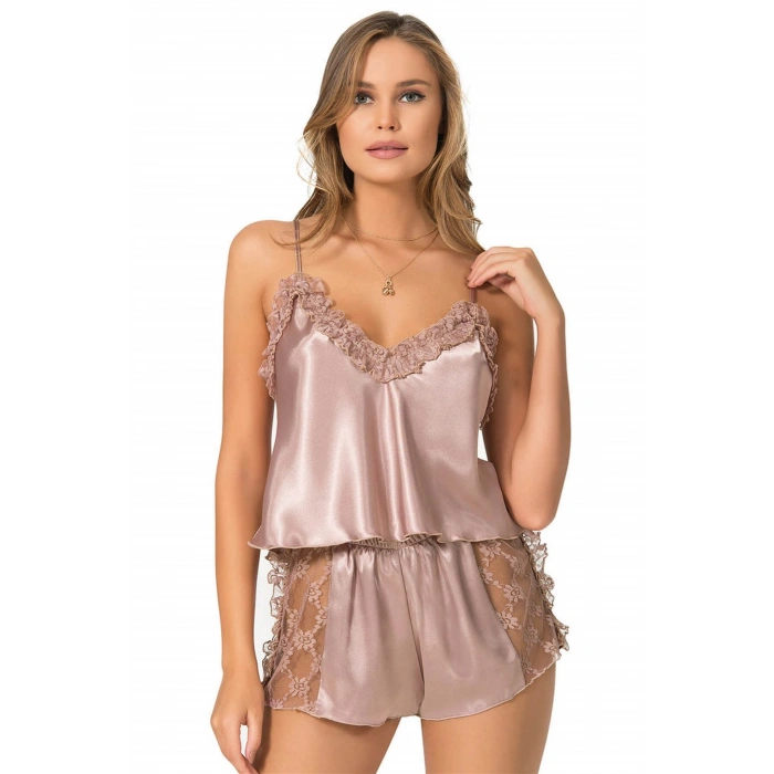 MARSiLYAN- Vizon Saten Babydoll Şort Takımı