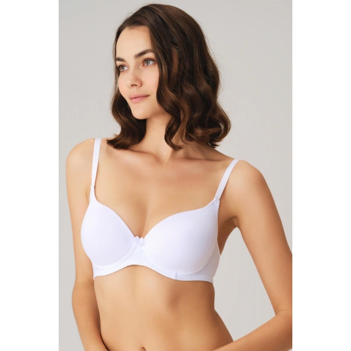 MARSiLYAN- Beyaz Balenli Desteksiz Dolgusuz Askıları Çıkabilen Günlük Klasik T-shirt Sütyeni