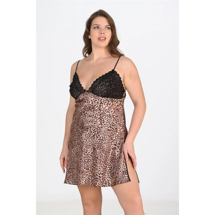 MARSiLYAN- Büyük Beden 2li Leopar Sabahlık Takımı Bigsize 6203