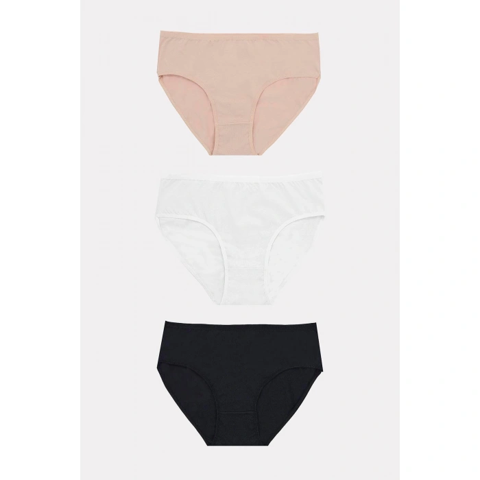 MARSiLYAN- Büyük Beden Pamuklu Siyah Beyaz Ten Rengi 3lü Külot