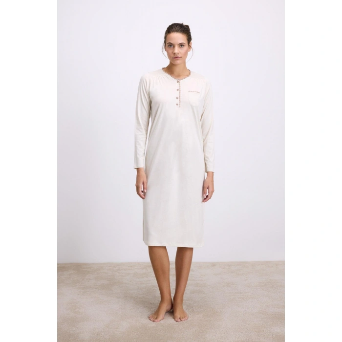 MARSiLYAN- Fil Dişi Modal Uzun Kollu Düğmeli Gecelik