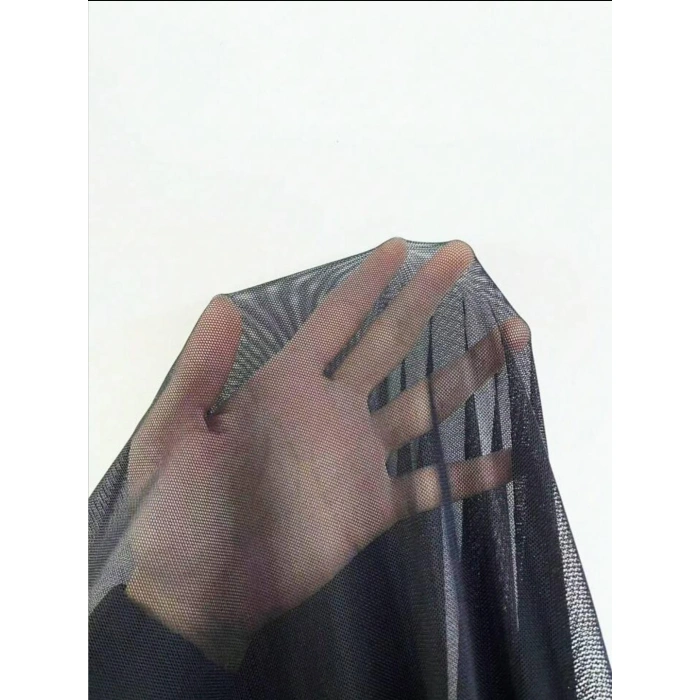 MARSiLYAN- Fırfırlı Dantel İşlemeli Tül Fantezi Siyah Gecelik