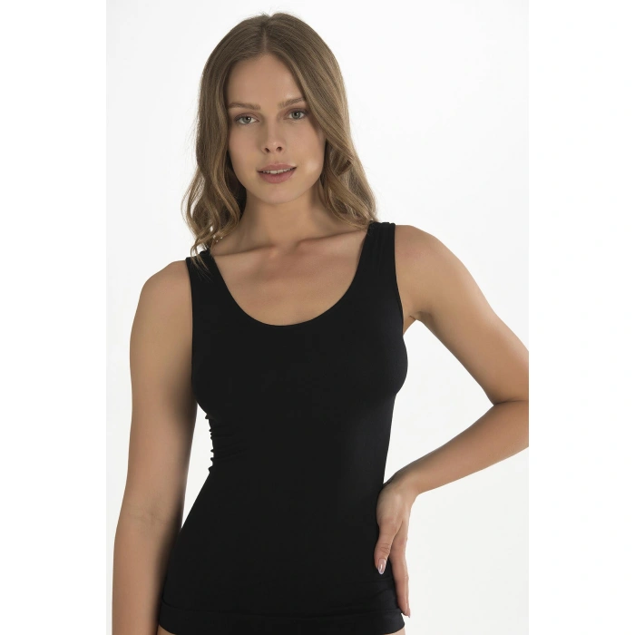 MARSiLYAN- Geniş Askılı Siyah Ribana Atlet