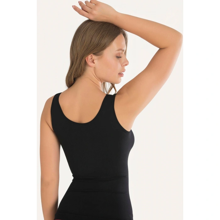 MARSiLYAN- Geniş Askılı Siyah Ribana Atlet