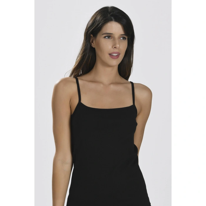 MARSiLYAN-  İp Askılı Siyah Ribana Atlet