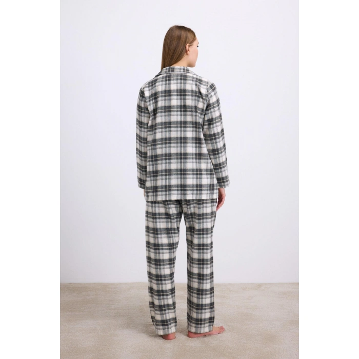 MARSiLYAN- Kareli Flanel Görünümlü Uzun Kollu 2li Pijama Takımı