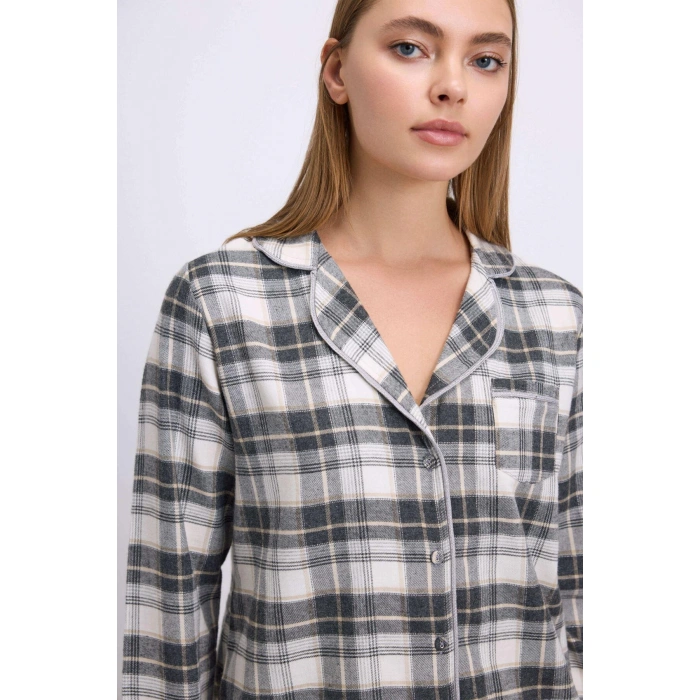 MARSiLYAN- Kareli Flanel Görünümlü Uzun Kollu 2li Pijama Takımı