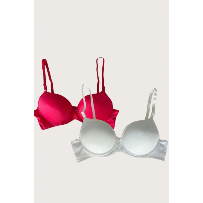 MARSiLYAN- Kırmızı-beyaz 2li Mikro Kumaş Push Up Dolgulu Balenli Günlük Destekli Sütyen