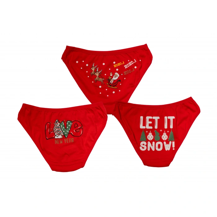 MARSiLYAN- Kırmızı Yılbaşı Desenli 3lü Pamuklu Külot Takımı