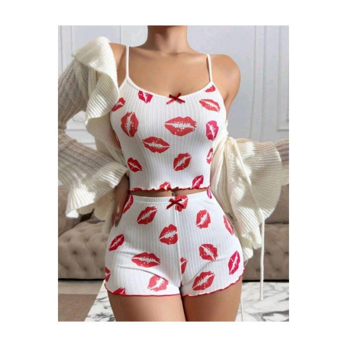 MARSiLYAN- Kiss Öpücük Beyaz Şortlu Takım