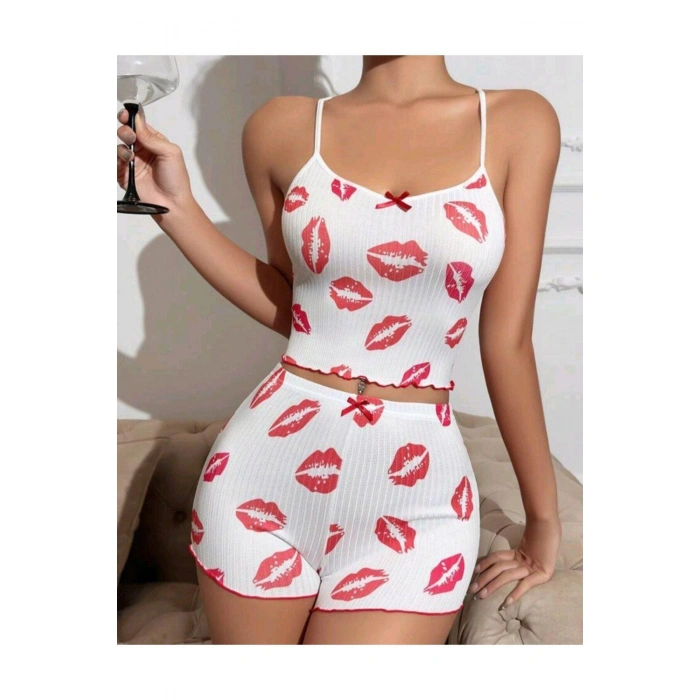 MARSiLYAN- Kiss Öpücük Beyaz Şortlu Takım