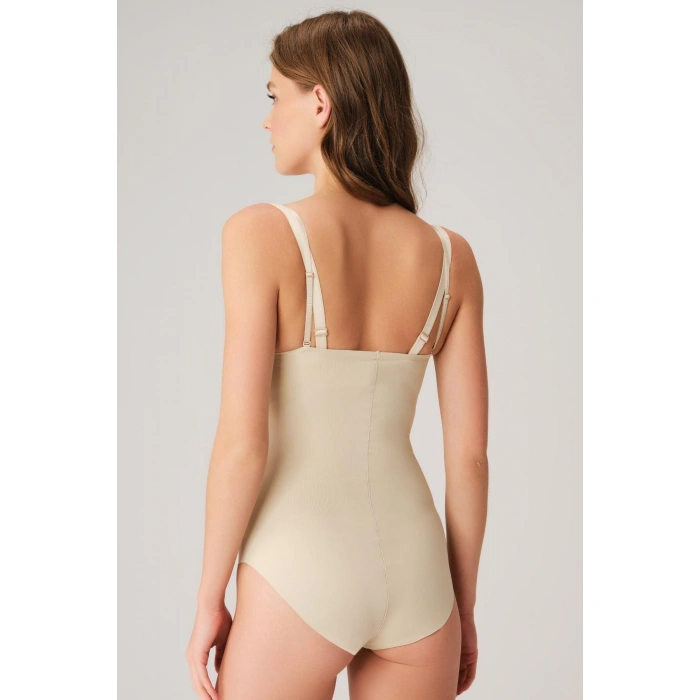 MARSiLYAN- Mikro Kumaş Göğüs Altı Yapıştırma Paçaları Silikon Bantlı Alttan Kancalı Sıkı Badi Ten Korse