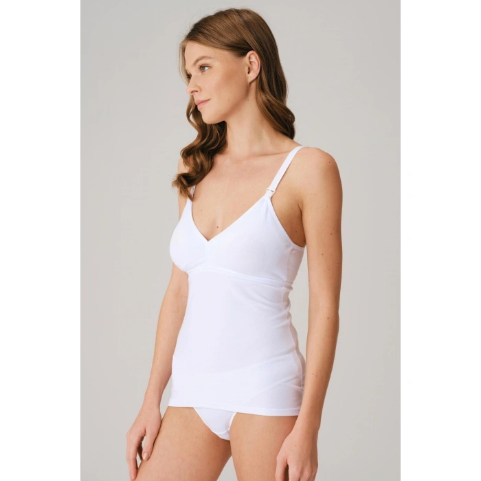 MARSiLYAN- Modal Pamuklu Lohusa Önden Açılan Beyaz Emzirme Atleti