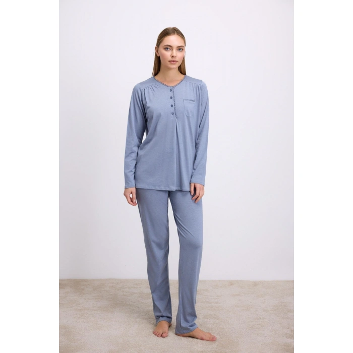 MARSiLYAN- Modal Pamuklu Uzun Kollu Düğmeli 2li Pijama Takımı