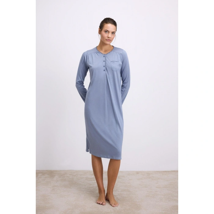 MARSiLYAN- Modal Uzun Kollu Düğmeli Gecelik