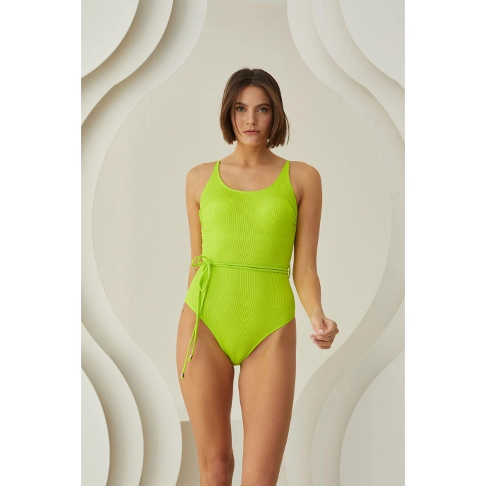 MARSiLYAN- Özel Tasarım Bel İp Detay Fitilli Yeşil Mayo