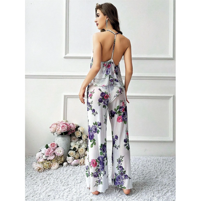 MARSiLYAN- Özel Tasarım Çiçek Desenli Salaş Kesim Şık Sırt Dekolteli 2li Takım