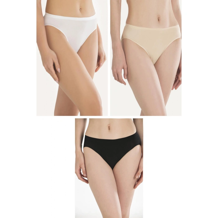 MARSiLYAN- Pamuklu Siyah Beyaz Ten Rengi 3lü Külot