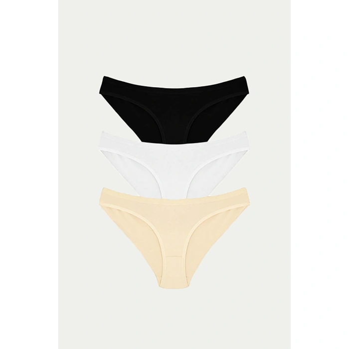 MARSiLYAN- Pamuklu Siyah Beyaz Ten Rengi 3lü Külot